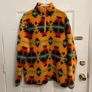 Wrangler Yellow Patterned Sherpa Quarter Zip - Men’s XL